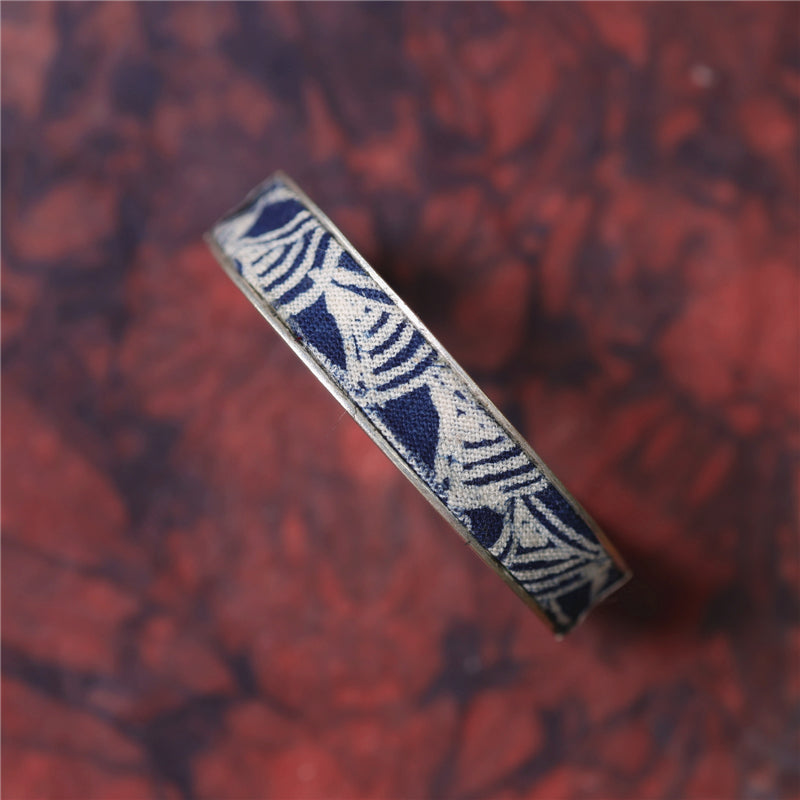 Miao Silver Bracelet with Plant Blue Dye Batik Design #131