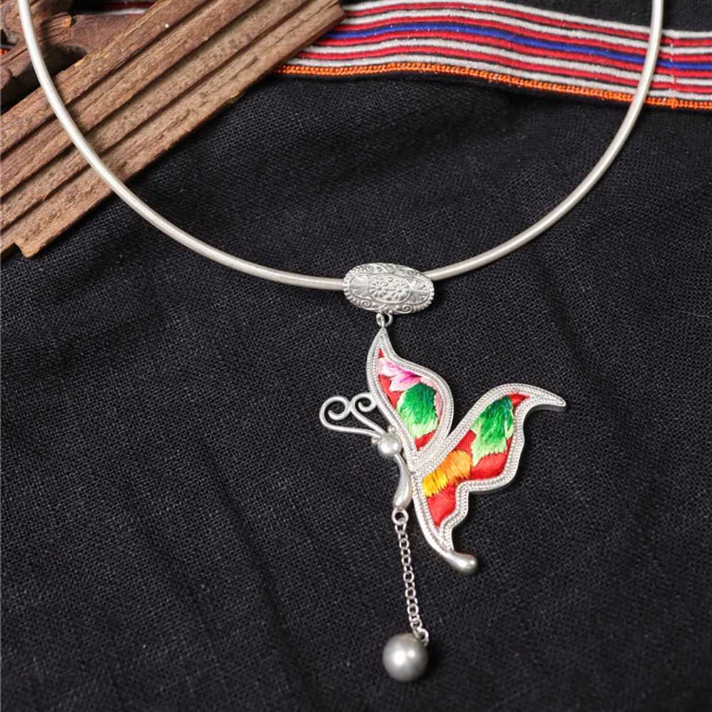 Miao Silver Embroidered Butterfly Necklace #135