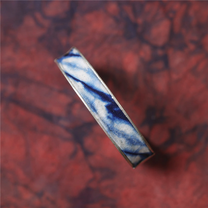 Miao Silver Bracelet with Plant Blue Dye Batik Design #131