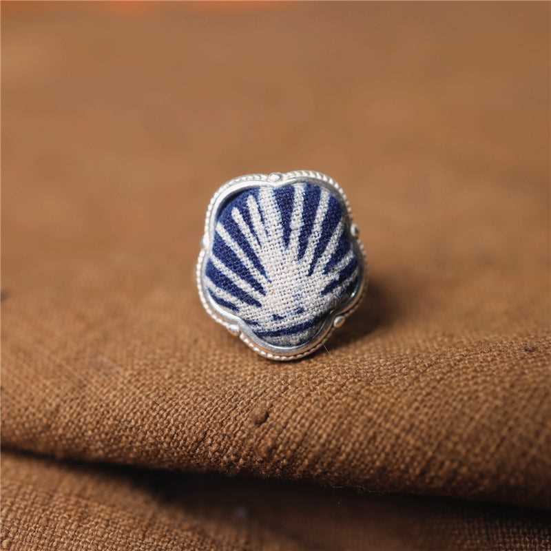 indigo dye 22-50 Miao Silver  Indigo Dye Ethnic Style Handmade Miao Silver Batik Ring #129