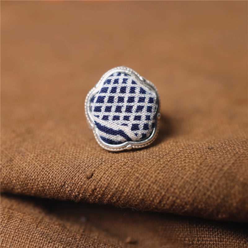 indigo dye 22-50 Miao Silver  Indigo Dye Ethnic Style Handmade Miao Silver Batik Ring #129