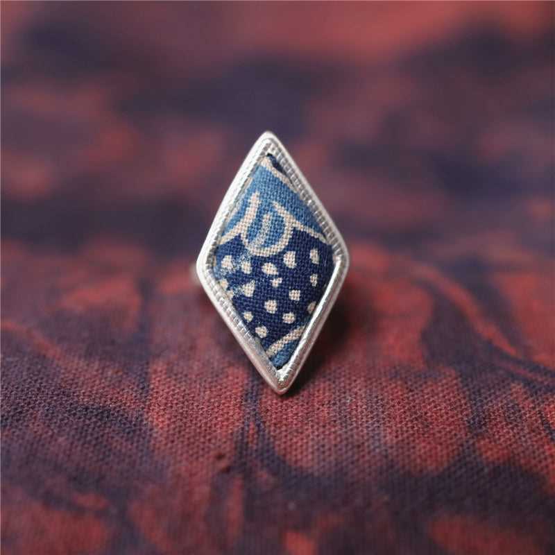 indigo dye 22-50 Miao Silver  Indigo Dye Ethnic Style Handmade Miao Silver Batik Ring #129