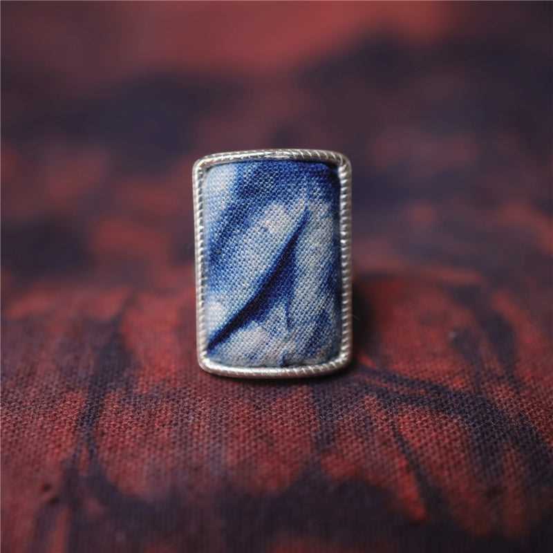 indigo dye 22-50 Miao Silver  Indigo Dye Ethnic Style Handmade Miao Silver Batik Ring #129