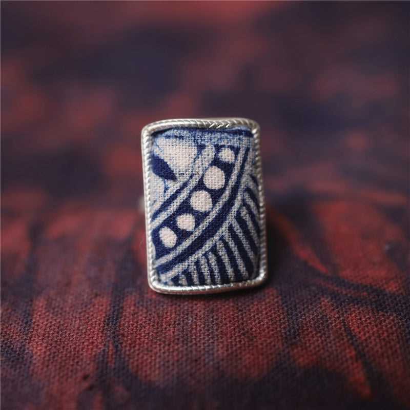 indigo dye 51-70 Miao Silver Indigo Dye Ethnic Style Handmade Batik Ring #129