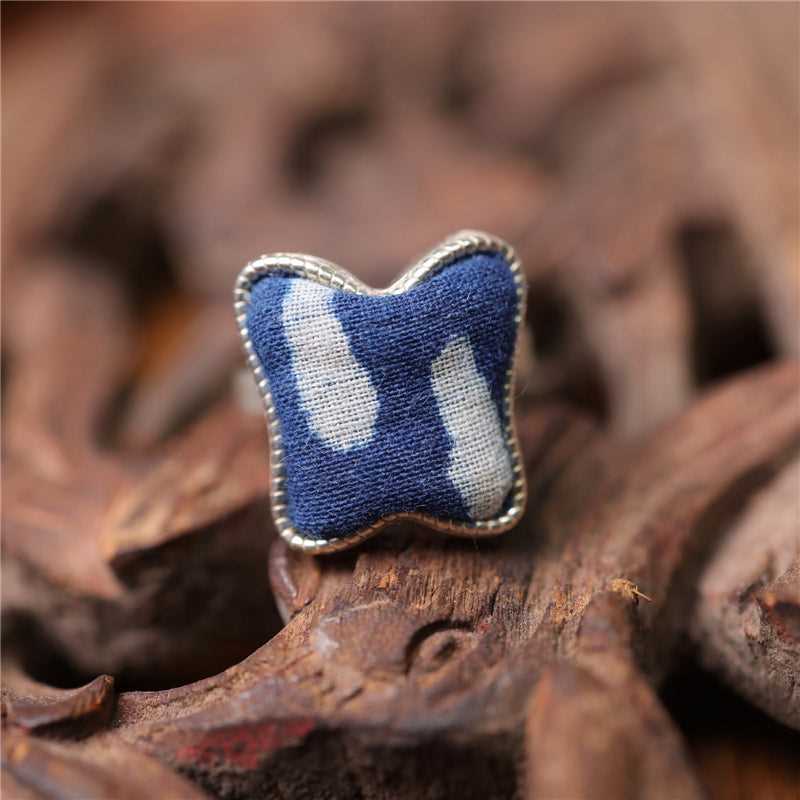 indigo dye 51-70 Miao Silver Indigo Dye Ethnic Style Handmade Batik Ring #129