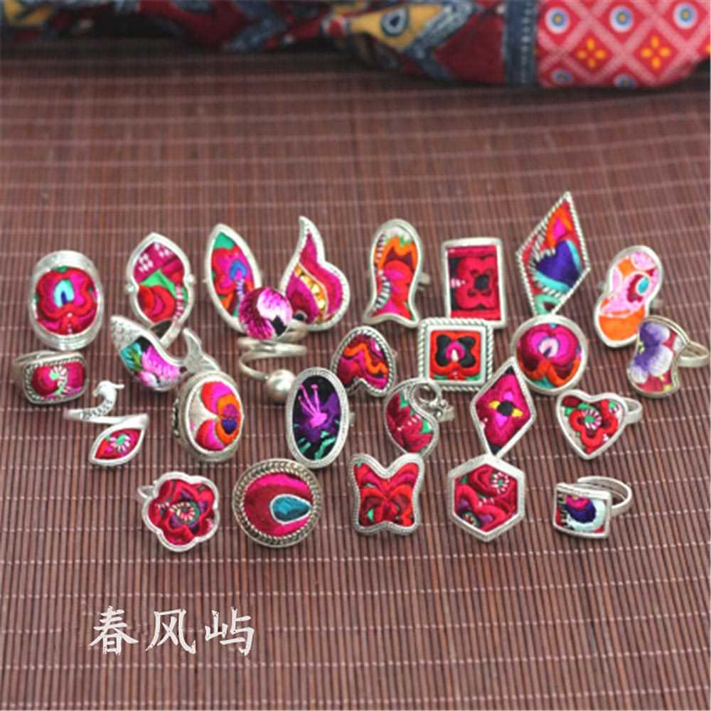 31-60 Miao Silver Ethnic Style Handmade Batik Ring #130