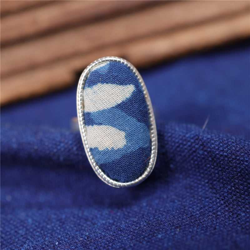 indigo dye 71-100 Miao Silver Indigo Dye Ethnic Style Handmade Batik Ring #129