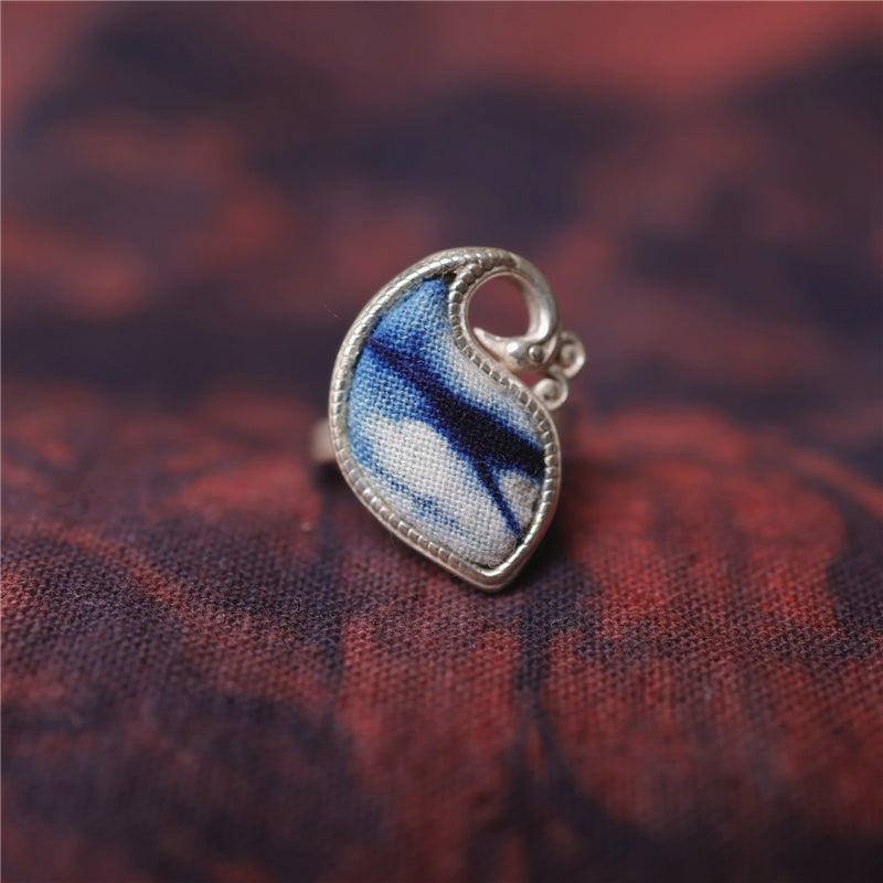 indigo dye 71-100 Miao Silver Indigo Dye Ethnic Style Handmade Batik Ring #129