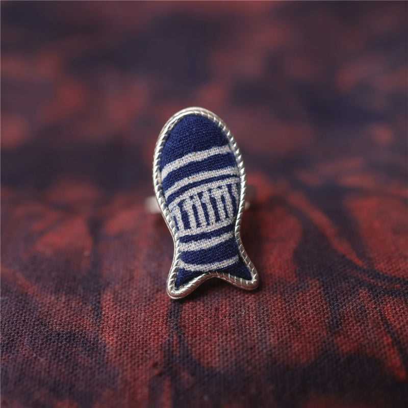 indigo dye 71-100 Miao Silver Indigo Dye Ethnic Style Handmade Batik Ring #129