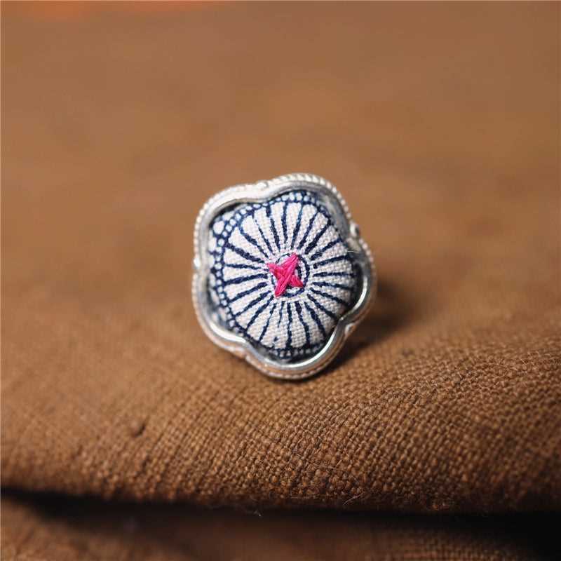 indigo dye 71-100 Miao Silver Indigo Dye Ethnic Style Handmade Batik Ring #129