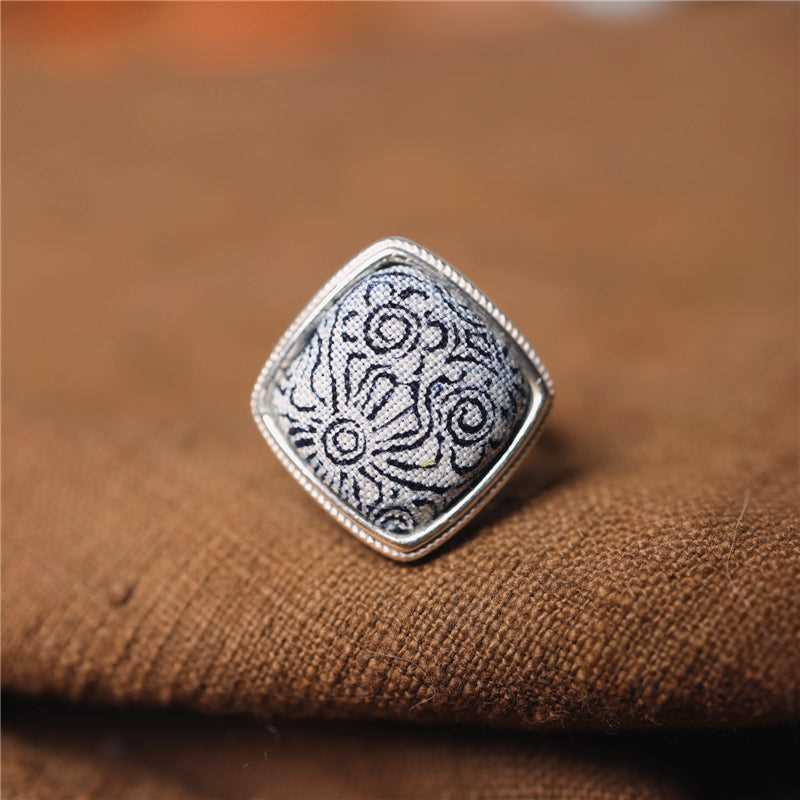 indigo dye 71-100 Miao Silver Indigo Dye Ethnic Style Handmade Batik Ring #129