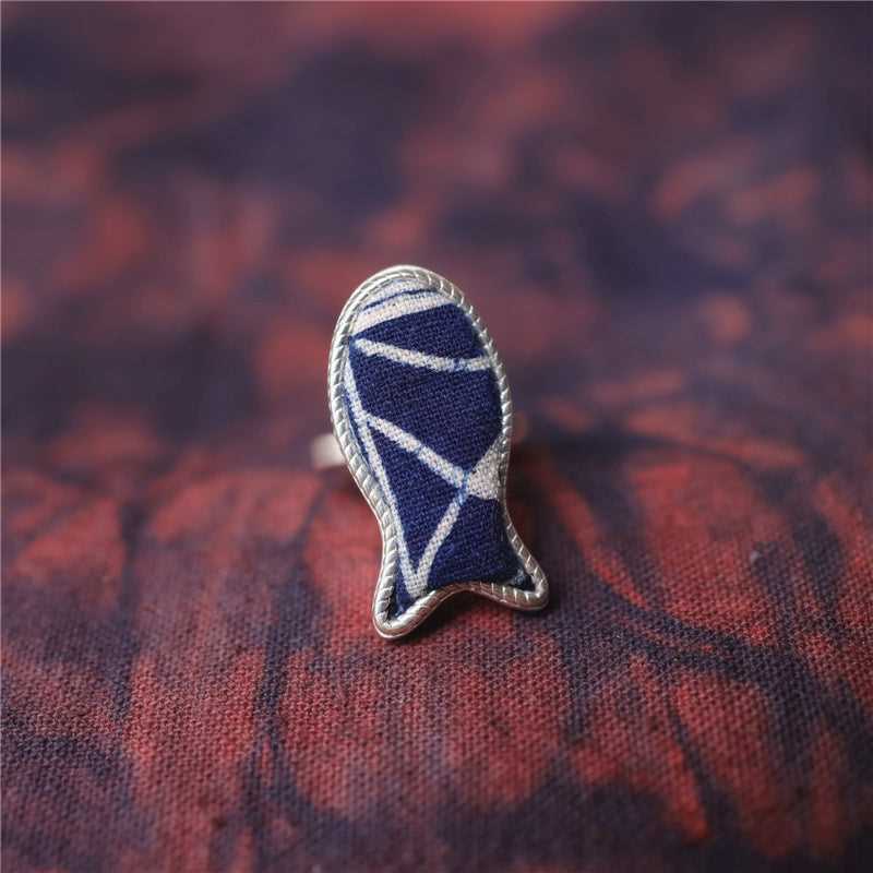 indigo dye 71-100 Miao Silver Indigo Dye Ethnic Style Handmade Batik Ring #129