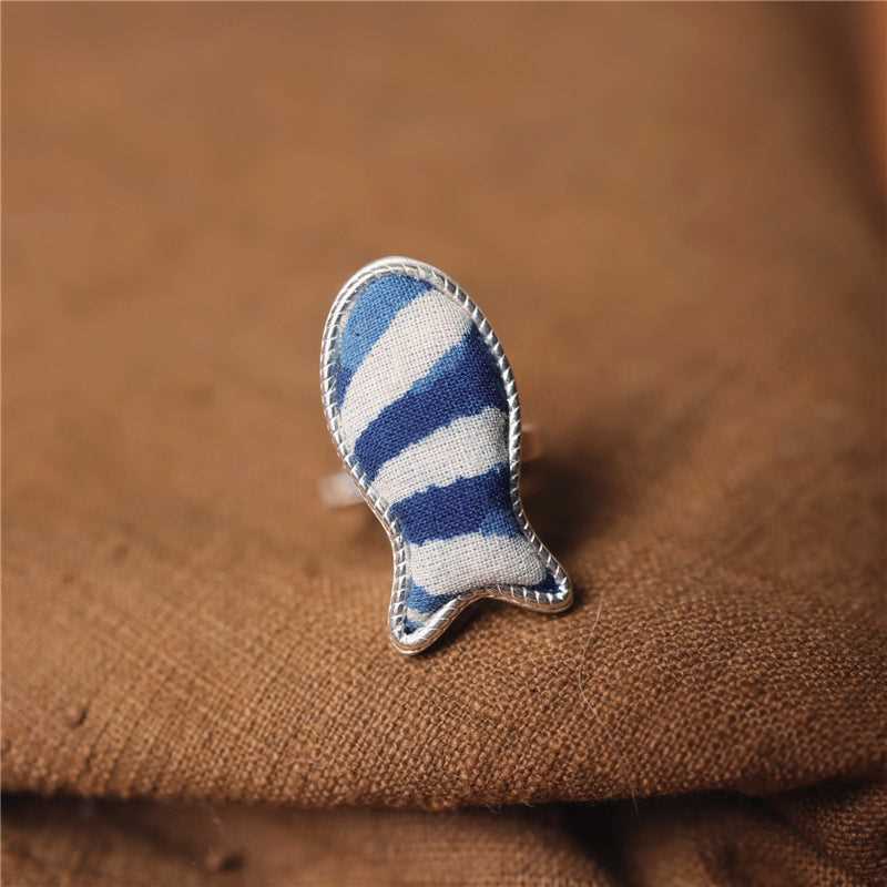 indigo dye 71-100 Miao Silver Indigo Dye Ethnic Style Handmade Batik Ring #129