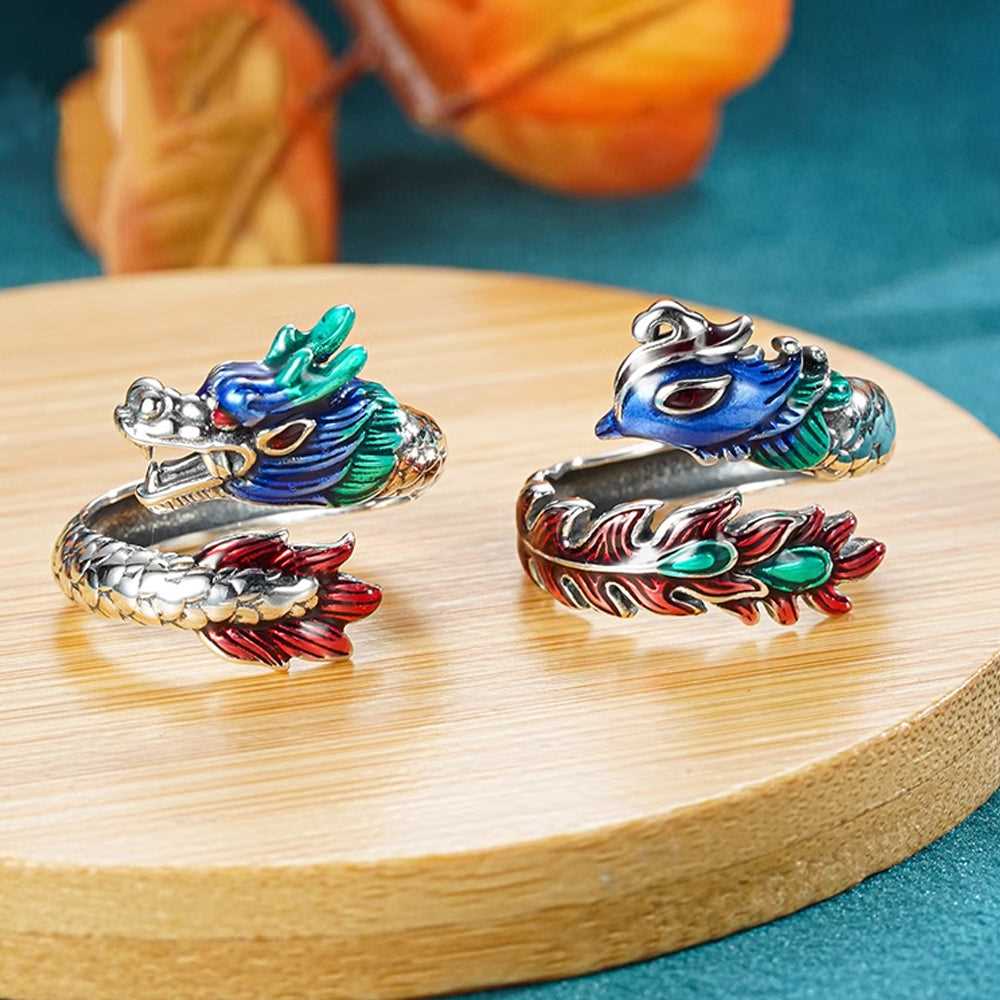 Dragon and Phoenix S925 Silver Couple Rings #119