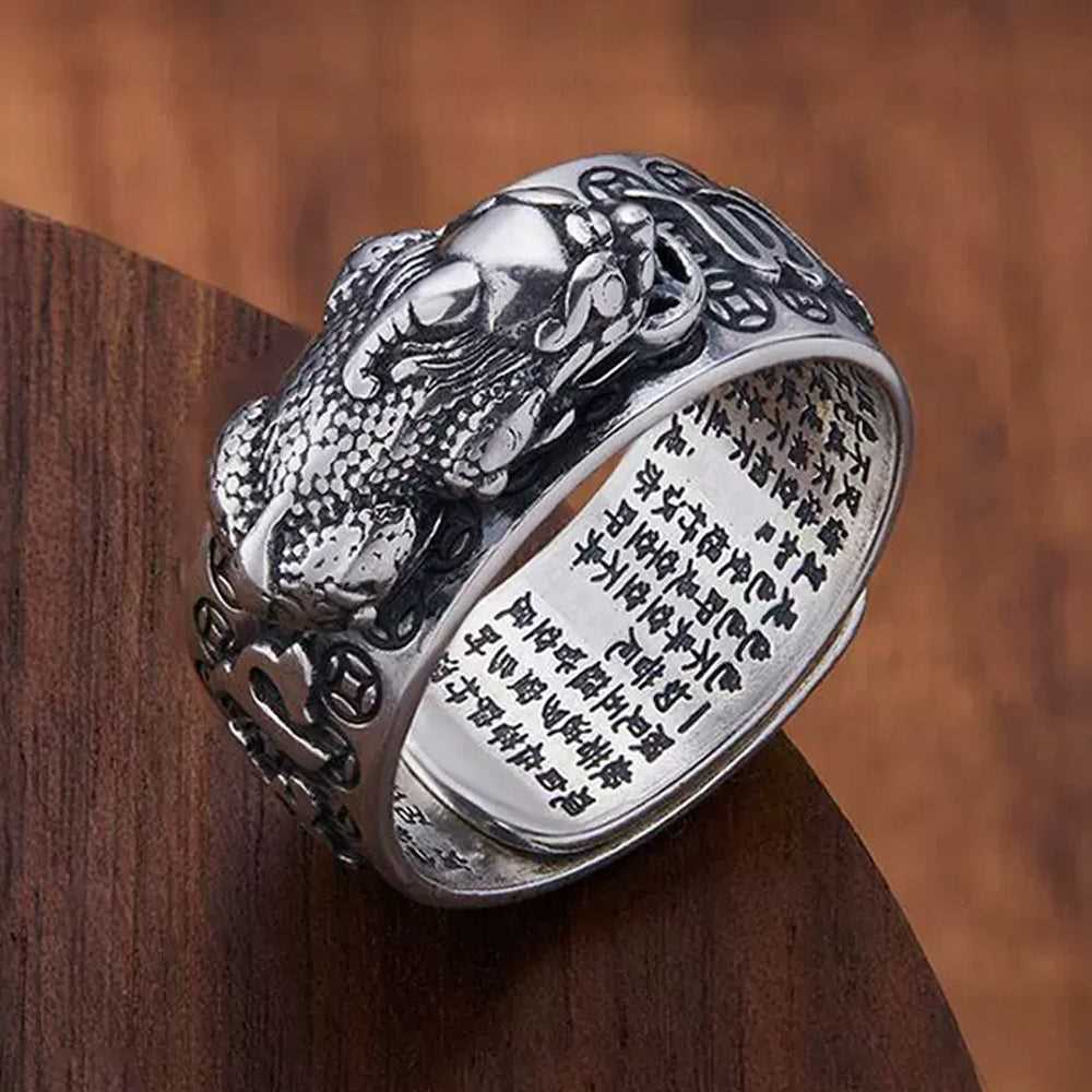 S925 Silver Pi Xiu Heart Sutra Ring #124