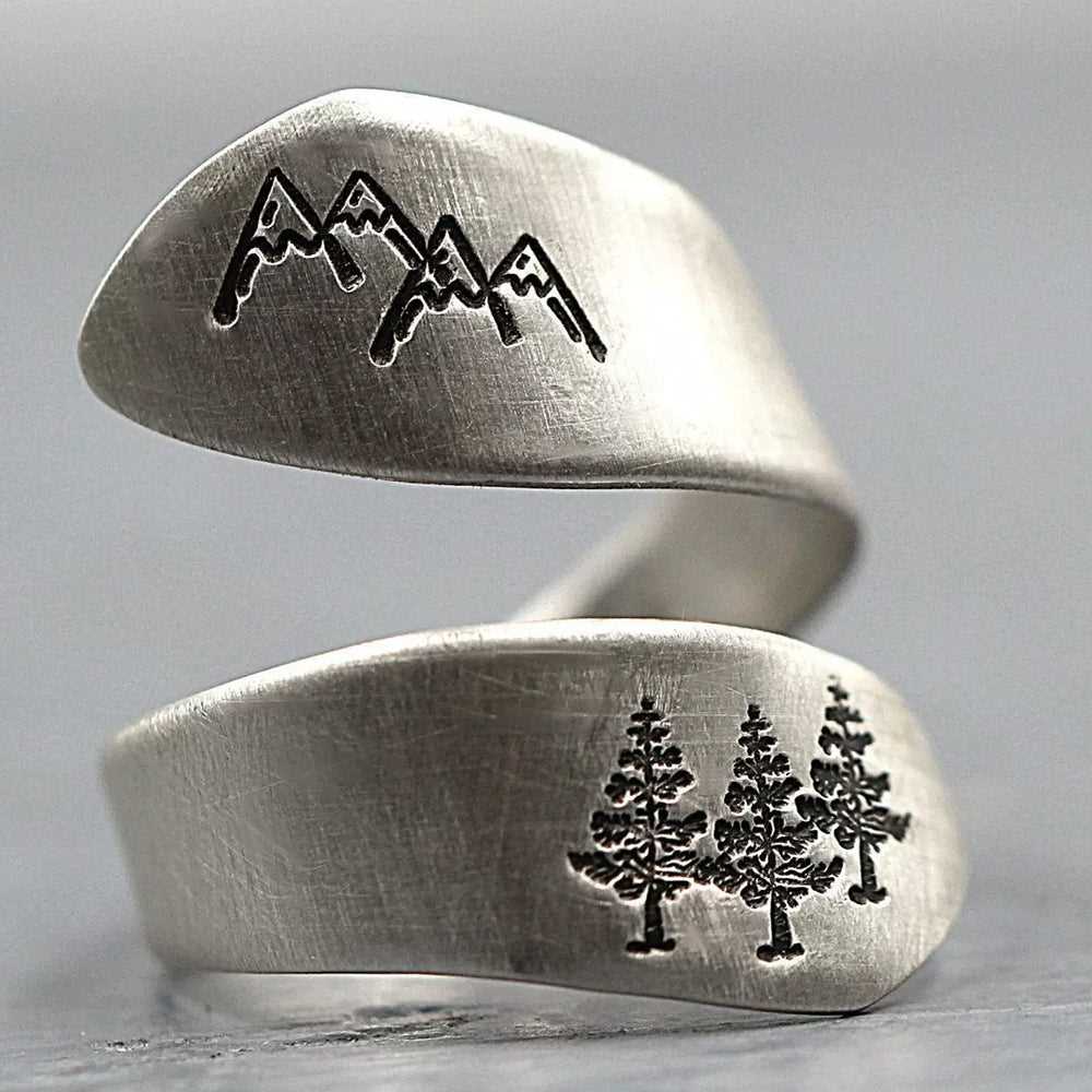 S925 Silver Handmade Mountain Peak and Dandelion Seed Winding Ring #141