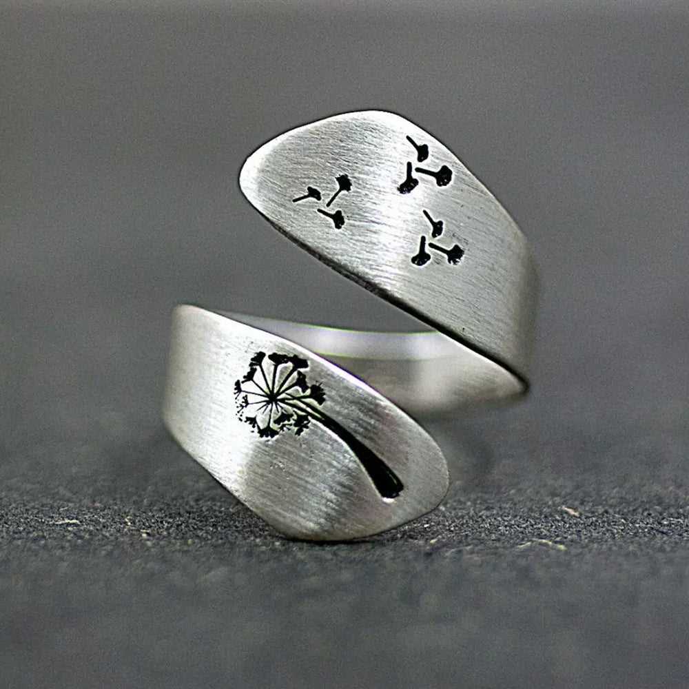 S925 Silver Handmade Mountain Peak and Dandelion Seed Winding Ring #141