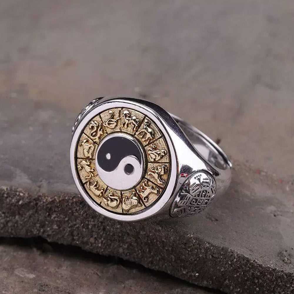 925 Silver Zodiac Taiji Baguà Rotating Ring #139