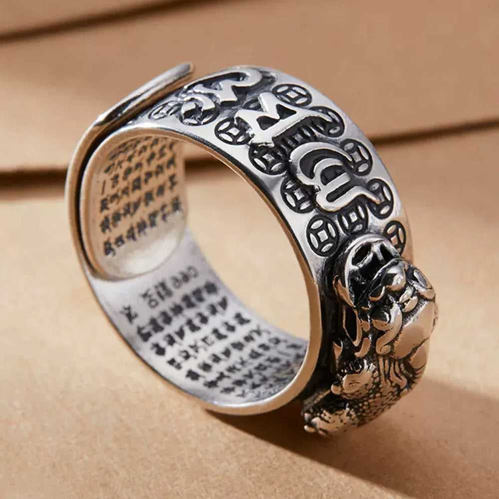 S925 Silver Pi Xiu Heart Sutra Ring #124