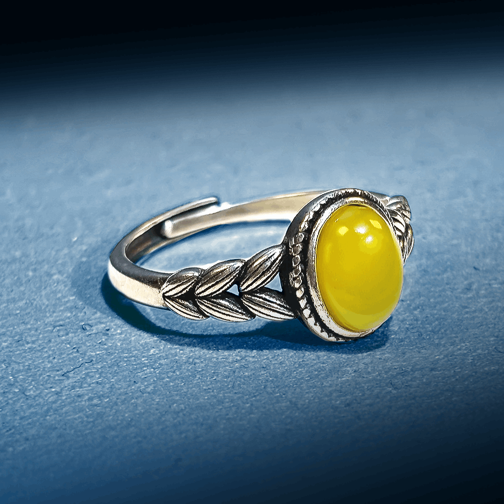 Natural Yellow Amber Beeswax S925 Ring#137