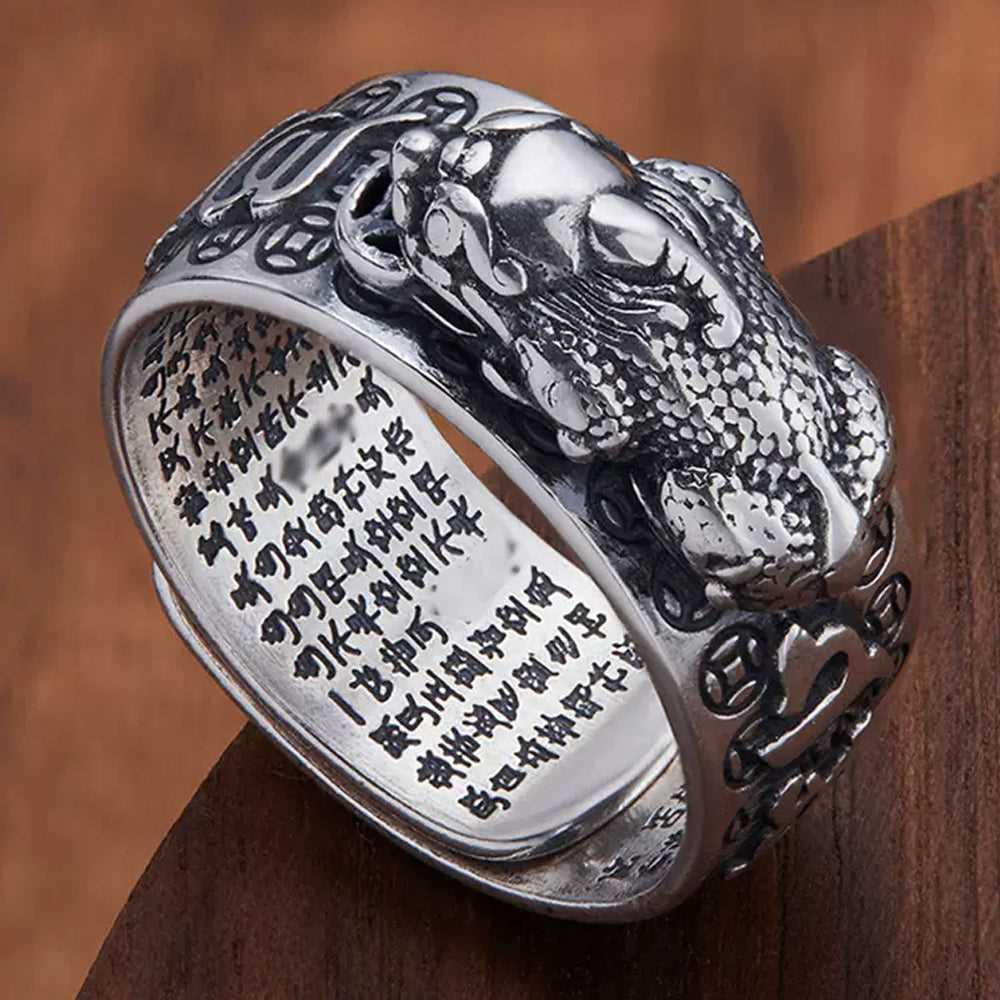 S925 Silver Pi Xiu Heart Sutra Ring #124