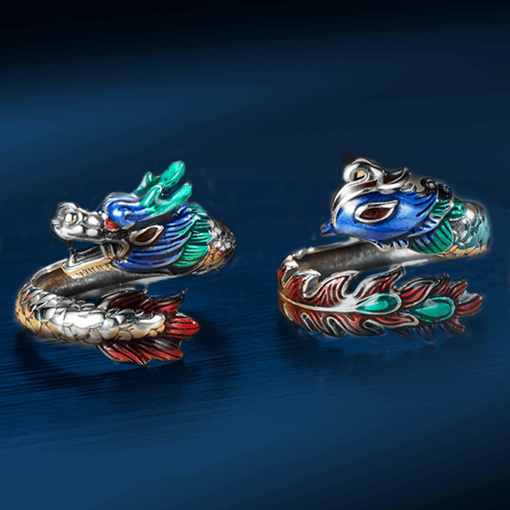 Dragon and Phoenix S925 Silver Couple Rings #119