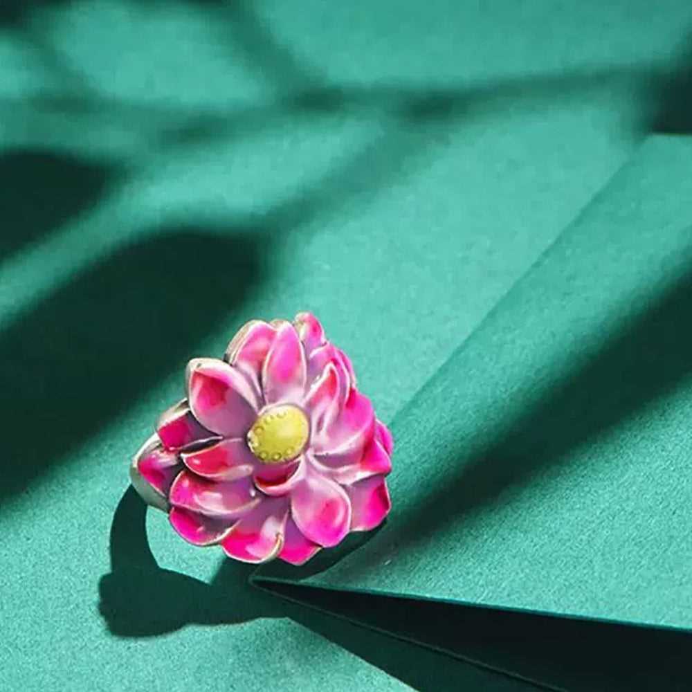 S925 Silver Enamel Floral Adjustable Ring #145